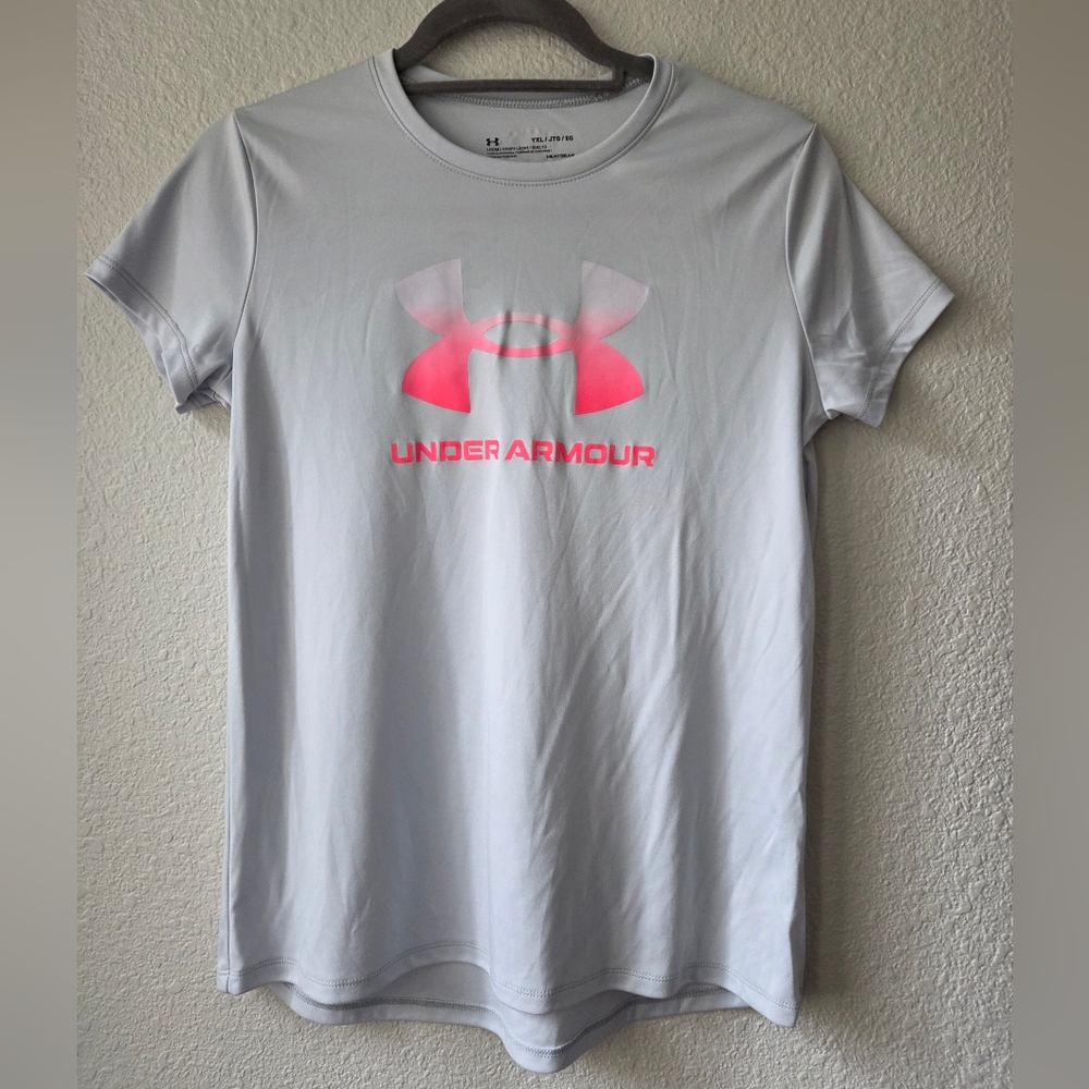 Grey and Pink Ombre Under Armour Heatgear Shirt Youth XL